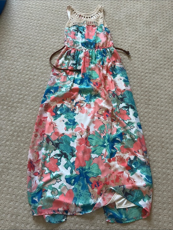 Lily Rose Dresses & Skirts - Lily Rose Floral Crochet-Yoke Maxi Dress in Coral, Teal, White